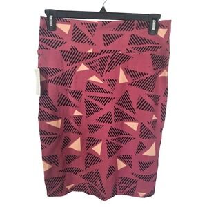 LuLaRoe Cassie Pencil Skirt Large NWT Pink Geometric Triangle Print Bodycon Knit